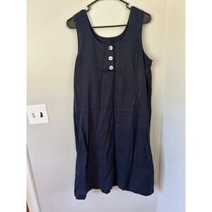 J Jill  Midi Dress Sleeveless Tall M 100% Linen Scoop Neck, Wide Straps